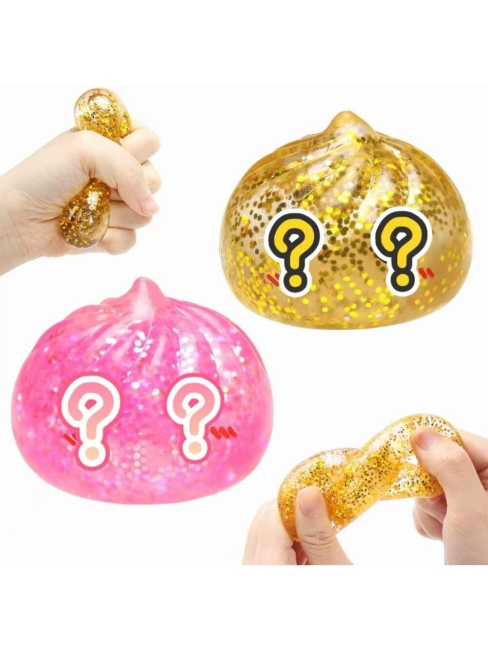 2 Pcs Mini Glitter Dumpling Squishy Set - Cute Bao Bun Stress Relief Toys